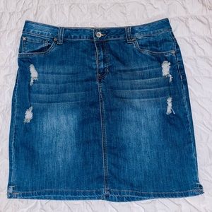 Distressed Denim Midi Skirt